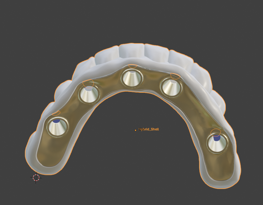 CAD render of a hybrid shell over a titanium bar