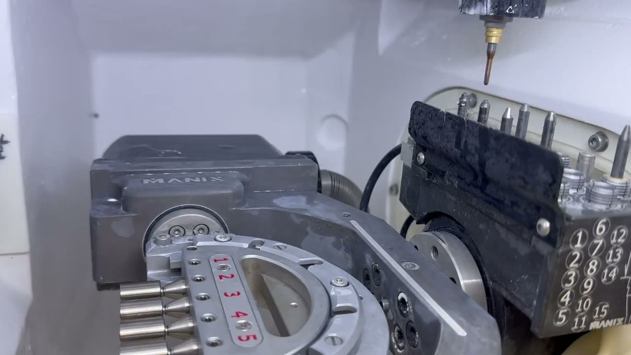 Titanium abutment blanks loaded in the 5-axis mill